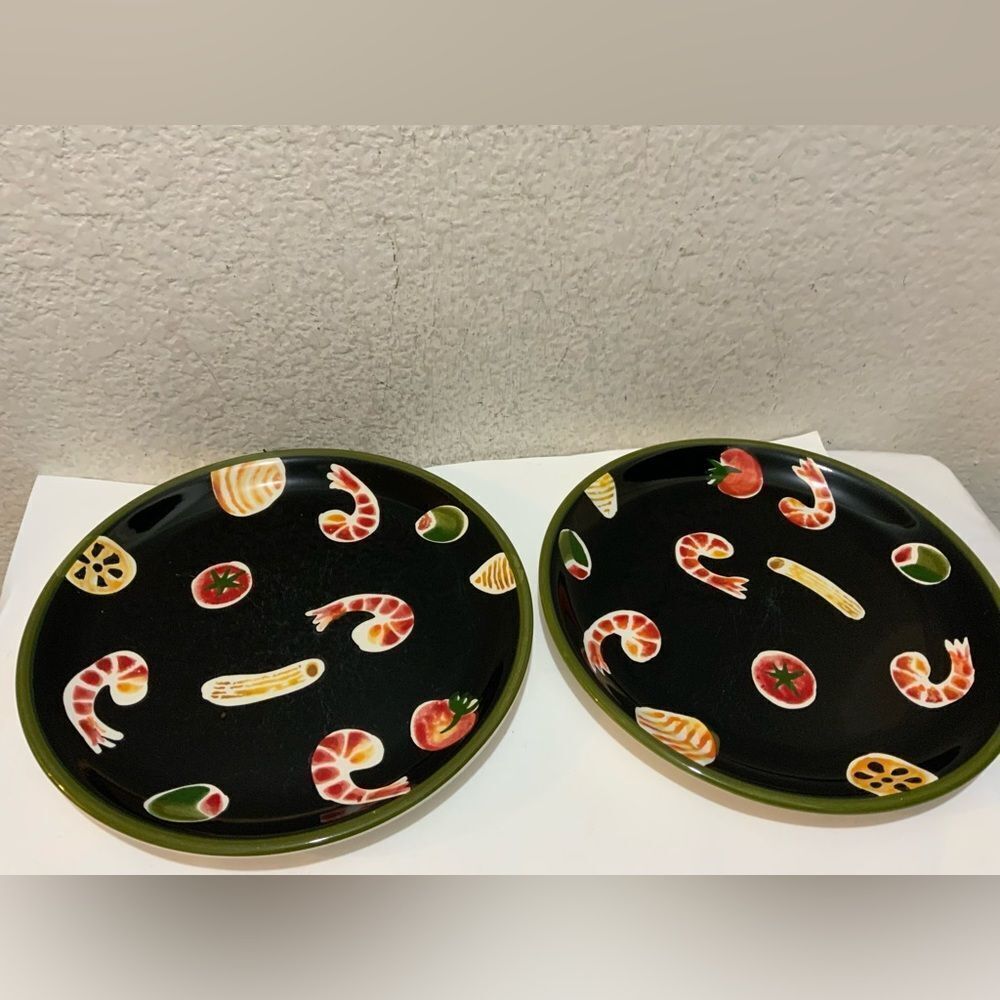 Lot of 2 Wolfgang Puck Ceramic 10" Live Love Eat Dinner Salad Bread Side Plate